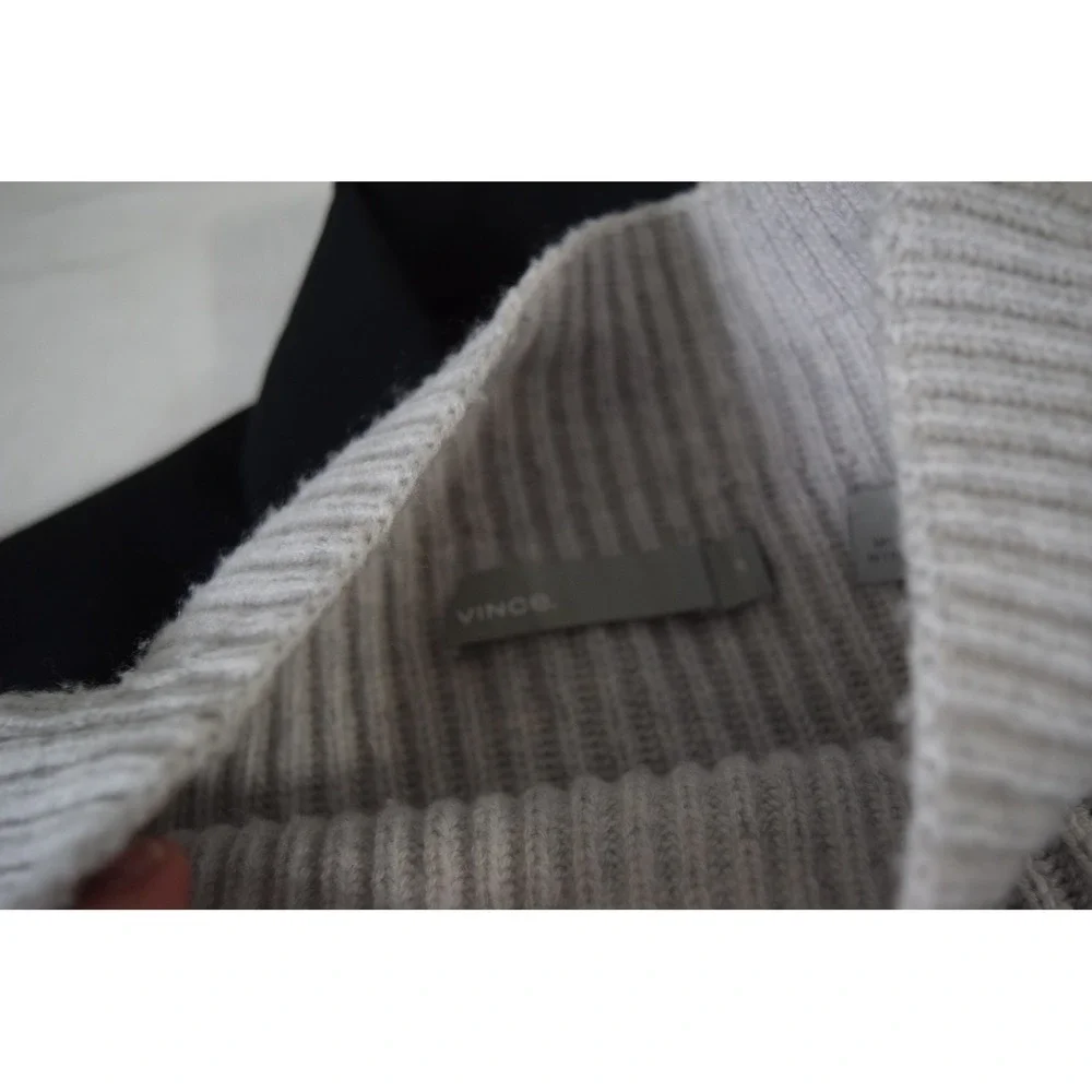 Vince Mock Neck Sweater Medium Gray Wool Cashmere Ribbed Button Womens Pullover - Picture 6 of 6